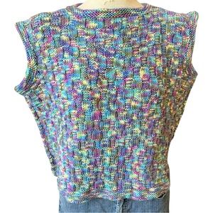 70s 80s Handknit Rainbow Pastel Sweater Sleeveless, Sweater Vest, Vintage